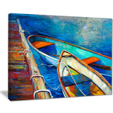 boats and pier in blue shade seascape painting canvas print PT7904