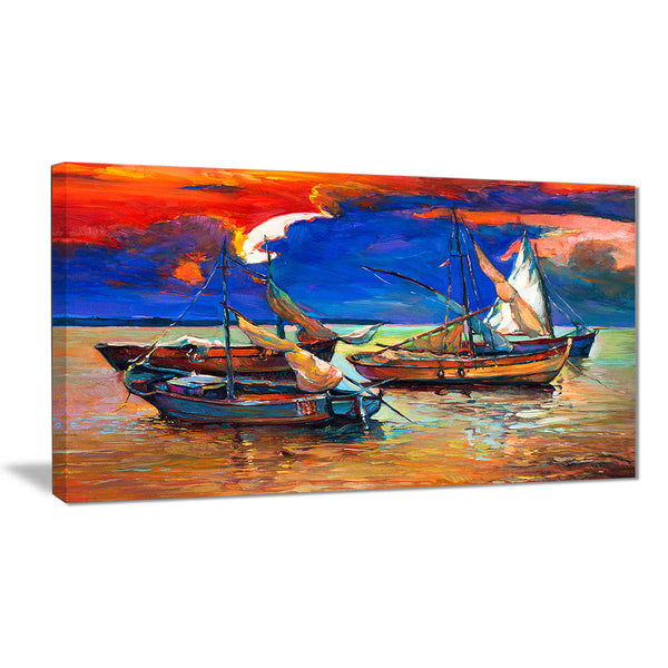 fishing boats under blue sky seascape painting canvas print PT7905