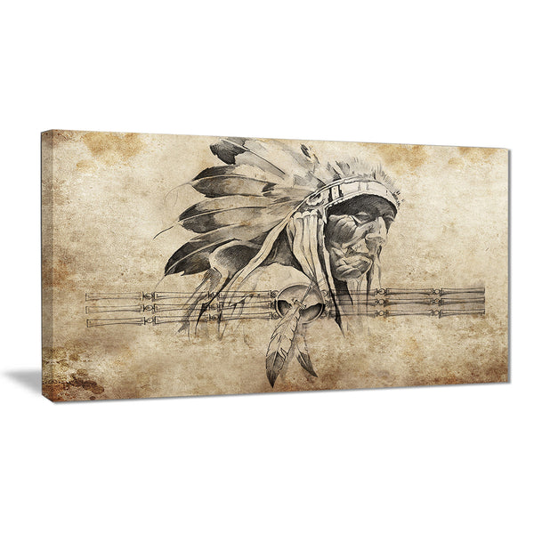 american indian warrior tattoo sketch digital art canvas print PT7951