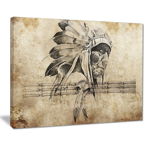 american indian warrior tattoo sketch digital art canvas print PT7951