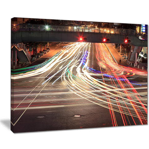 light traces on crossroad cityscape digital art canvas print PT8267