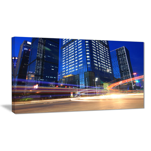 light trails in blue city cityscape digital art canvas print PT8273