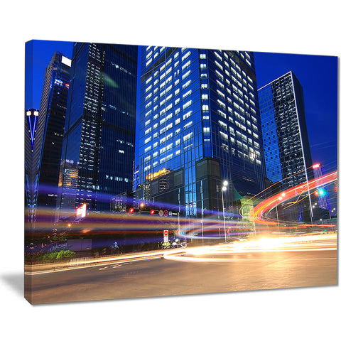 light trails in blue city cityscape digital art canvas print PT8273