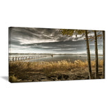pier in brown lake landscape photo canvas art print PT8278