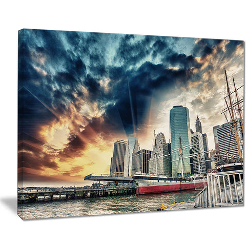 sunset colors of manhattan cityscape photo canvas print PT8288