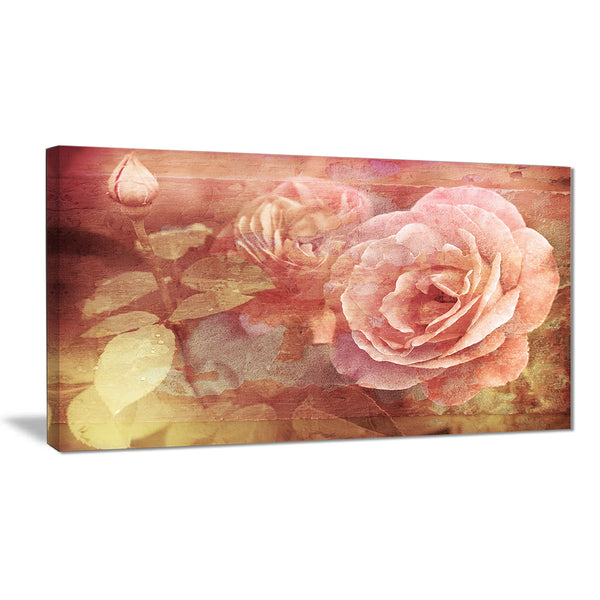 pink roses in vintage style floral digital canvas art print PT8292