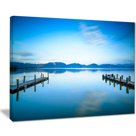 two wooden piers in blue sea seascape photo canvas print PT8370
