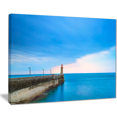 pier and lightour in sunset seascape photo canvas print PT8386