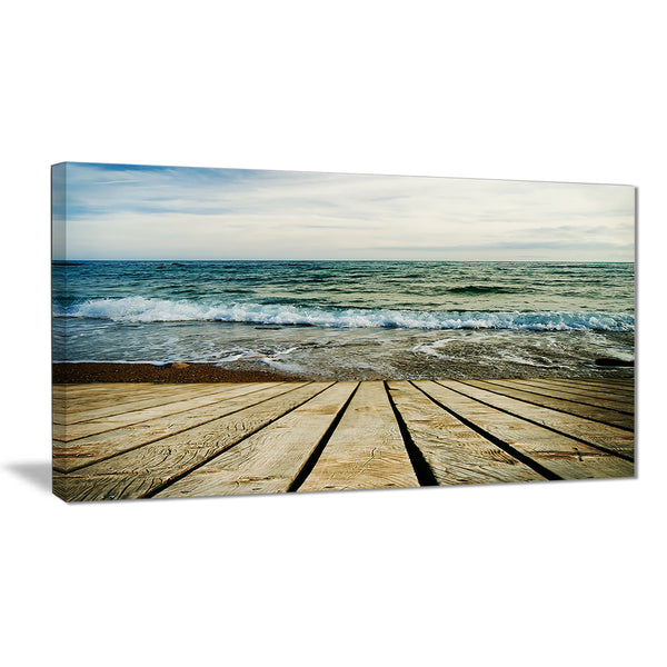 wooden pier in waving sea seascape photo canvas print PT8399