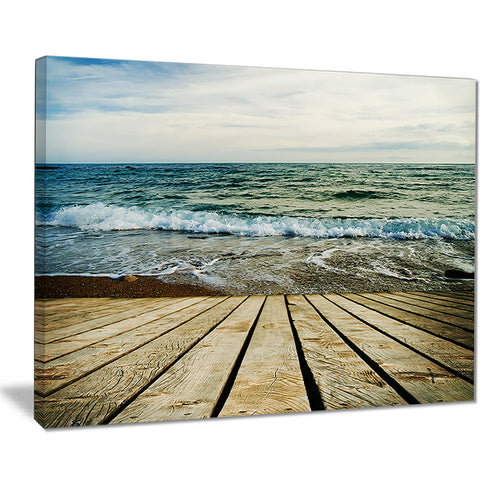 wooden pier in waving sea seascape photo canvas print PT8399