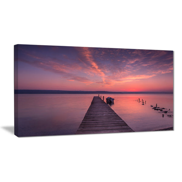 wooden pier under red sky seascape photo canvas print PT8400