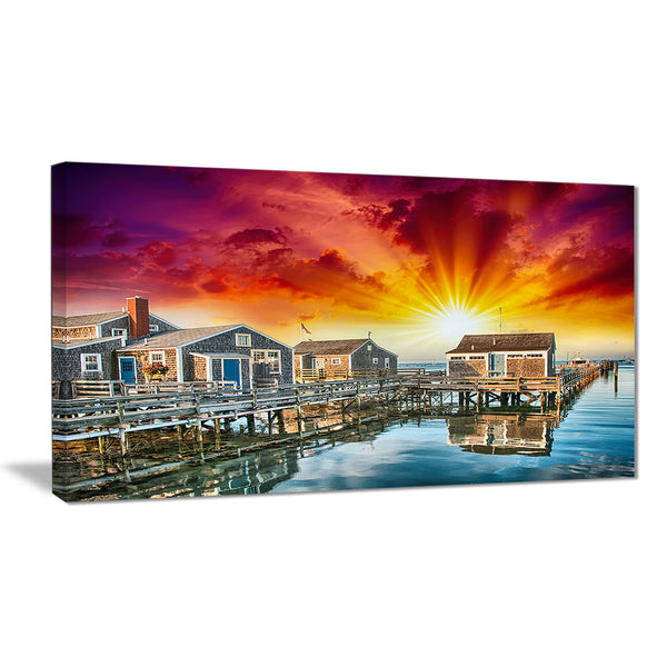 wooden homes at sunset landscape photo canvas art print PT8433