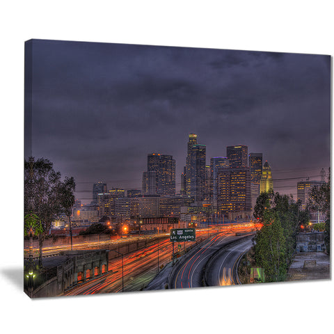 los angeles dark skyline cityscape photo canvas print PT8616