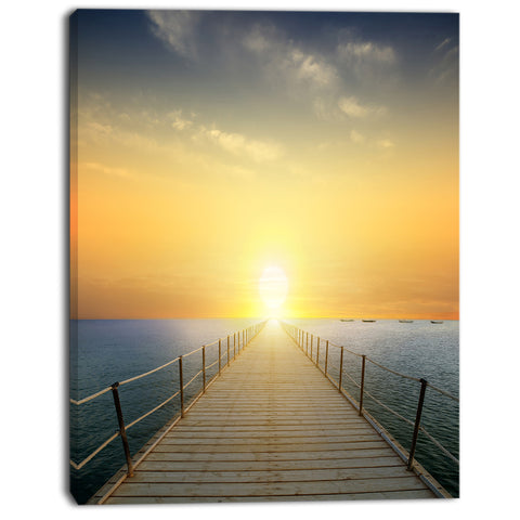 ocean sunset with pier seascape photo canvas print PT8635