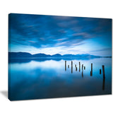 blue lake with wooden pier landscape photo canvas print PT8643