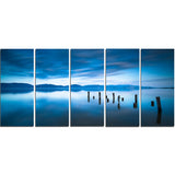 blue lake with wooden pier landscape photo canvas print PT8643