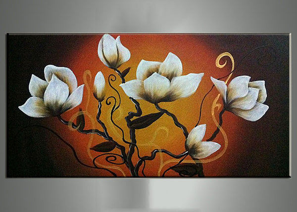 White Floral Painting in Orange 269s - 16x32in