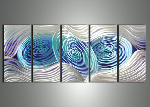 Blue &amp; Silver Metal Art Painting  60x 24in