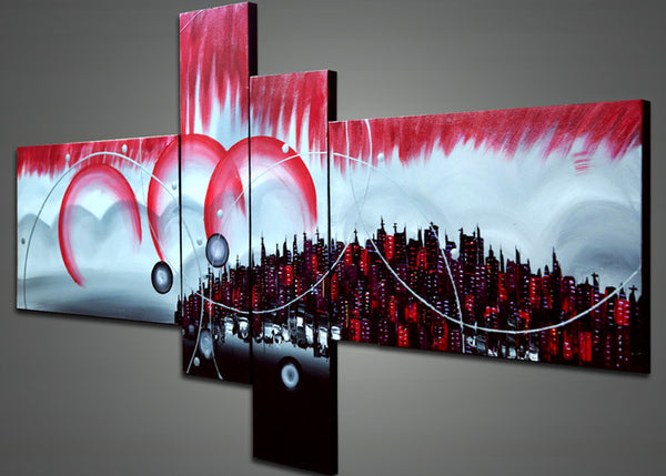 Red Architecture Painting Canvas 1016 -  63x33in